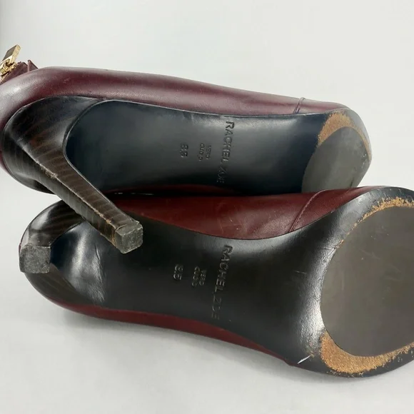 RACHEL ZOE BURGUNDY LEATHER ANKLE STRAP HEELS - Picture 7 of 9